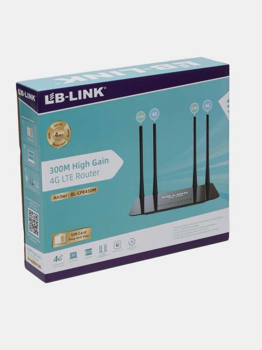 4G Wi-Fi роутер LB-LINK, до 300 Мбит/с, 4 антенны. Есть доста