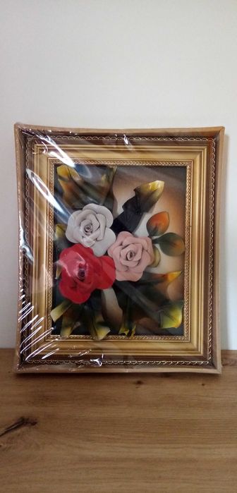 Tablou in relief flori, trandafiri, piele, 27x32, cm nou