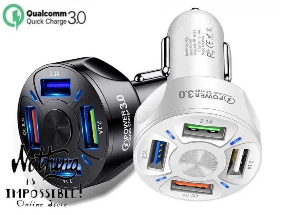 Мощно зарядно за кола с 4 порта - 7А  3Х2.1А + QC3.0 Quick Charge 3.0