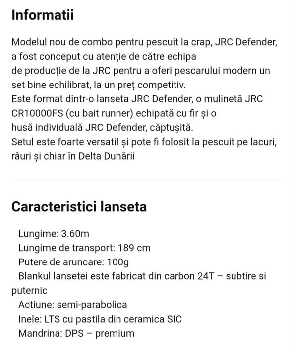 Vand combo crap JRC - 3 lbs, 3.6 m cu mulineta NOU