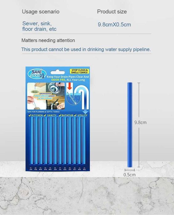 103 Доставка! Устройство для очистки труб Sani для кухни, 12 шт