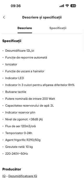 Vand Dezumidificator 12l/24h