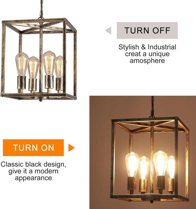 Candelabru industrial cu 4  becuri auriu