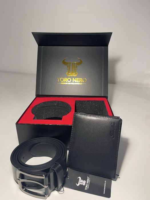 Set cadou portofel+curea din piele pentru barbati