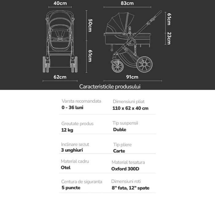 Carucior 3 in 1 pentru Bebelusi Mavio® Adventure