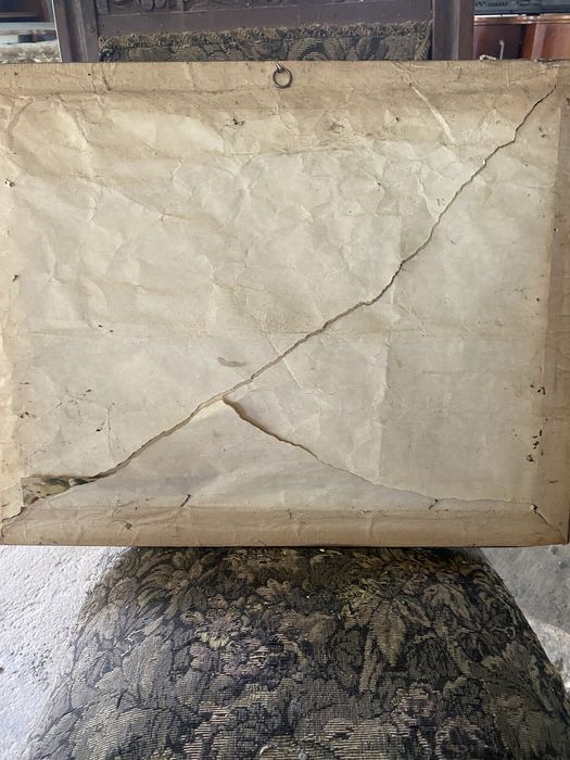 Tablou vechi peisaj mănăstire, ramă superbă aurie
