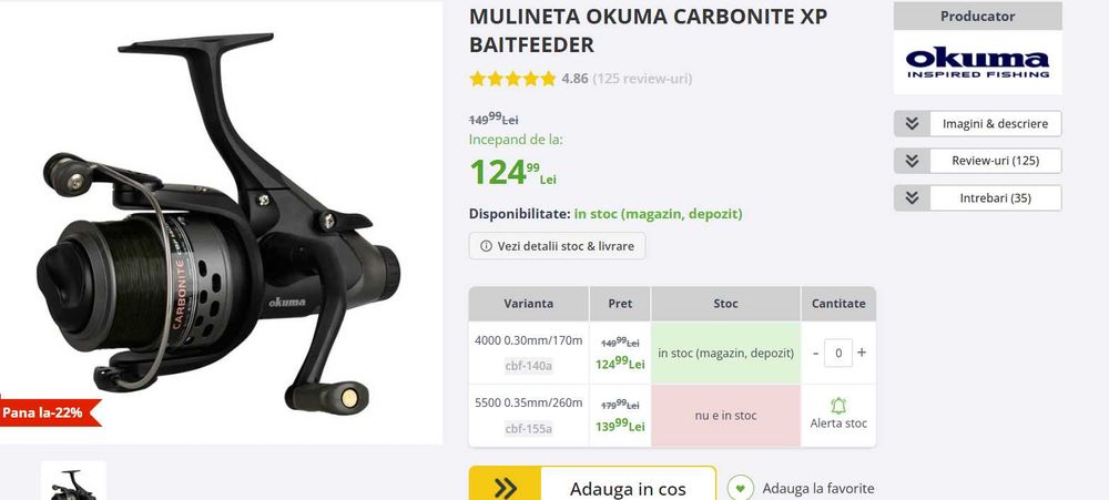 Set 2 lansete pescuit Nevis cu mulinete Okuma - pentru pescuit din barca sau de pe mal