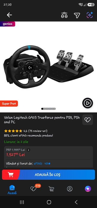 Vând volan logitech g923 ca nou