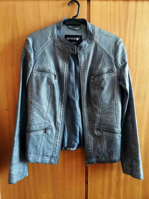 Синьо кожено яке, без забележки , размер 38