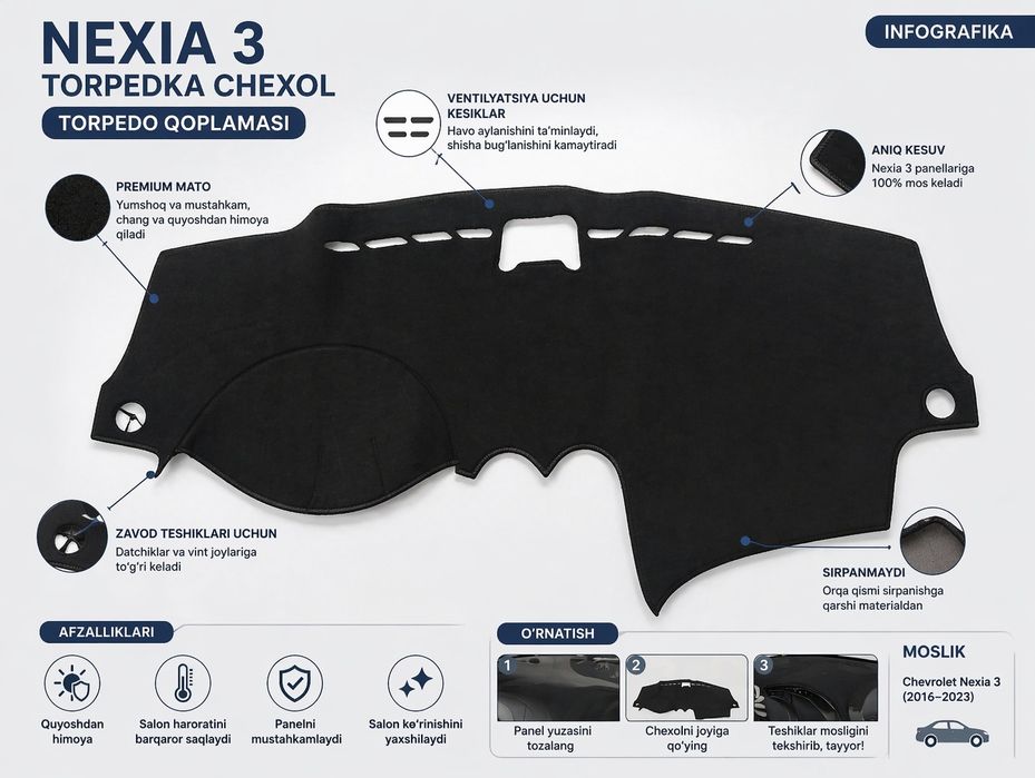 Torpedka chexol Nexi 3 ga Zamish (Alkantara) Cobalt Gentra Spark yangi