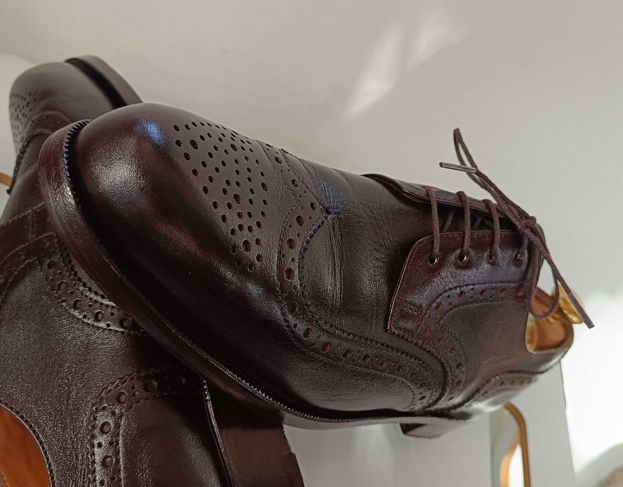 Pantofi derby brogue 40 lucrati manual Lavoratione Art. piele naturala