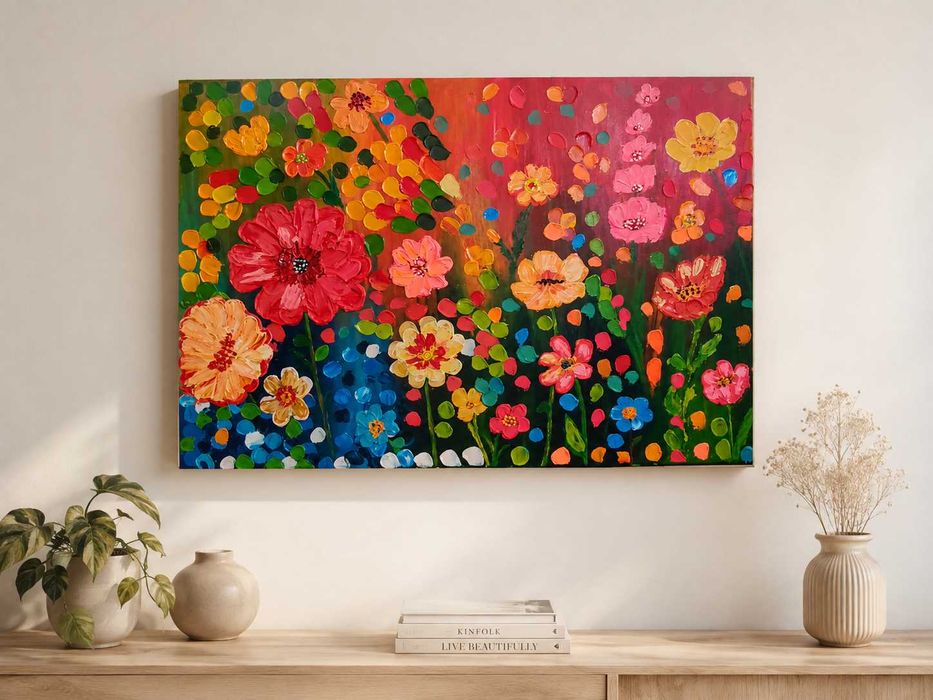 "Grădină înflorită” Tablou original, lucrat impasto