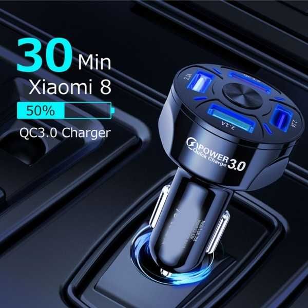 Универсално USB зарядно за кола с 4 порта 12V-24V Quick Charge 3