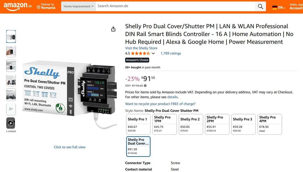 Controler inteligent Shelly Pro Dual Cover/Shutter PM