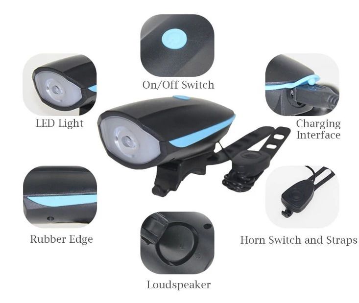 Предна LED светлина за велосипед с USB зареждане и Електронен звънец