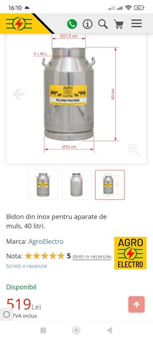 Bidon ,butoi inox pentru muls  lapte40l
