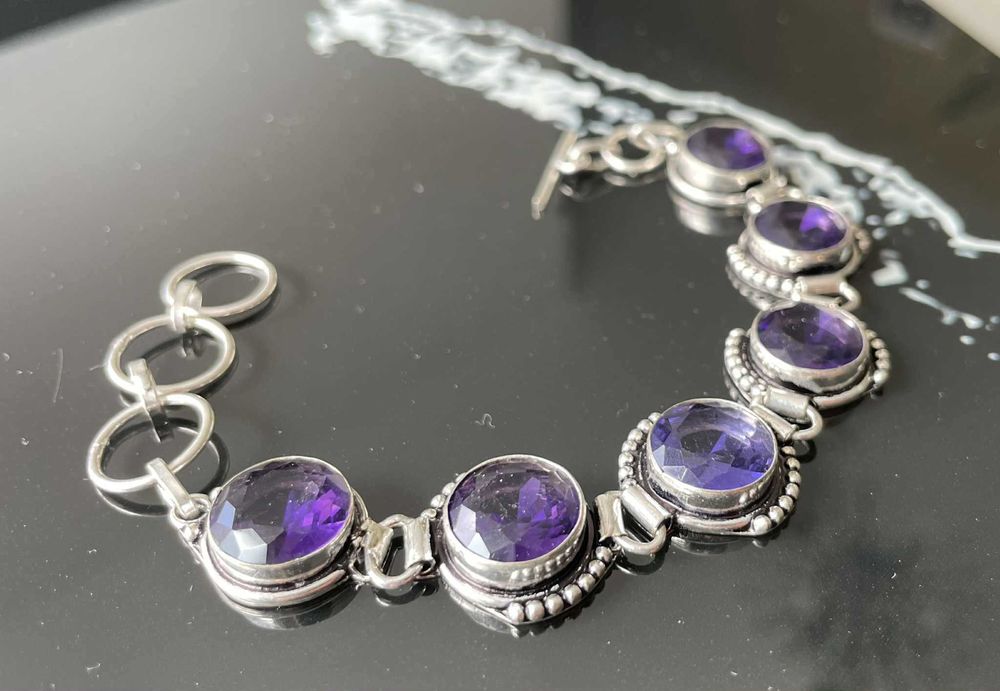 Bratara Argint 925 Vintage cu Pietre Semipretioase Ametist