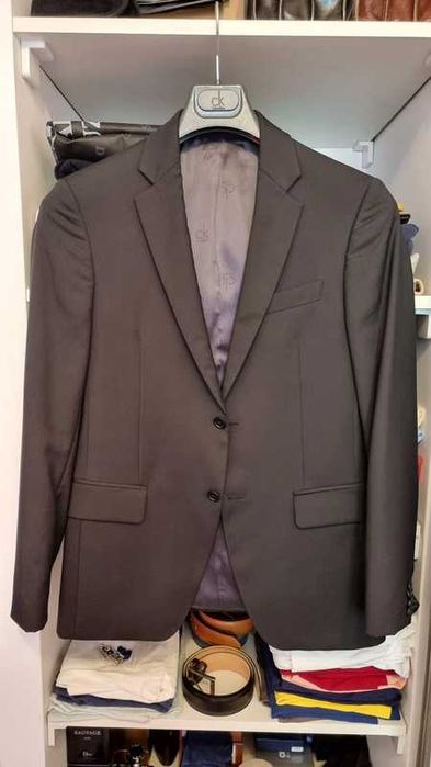 Sacou barbat Double Breasted Royal Hem, mar. 44, roz inchis, 100% lana