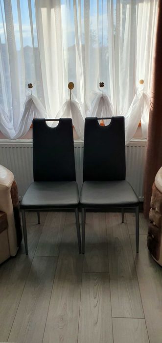 Scaune moderne (4 buc.) din piele ecologică culoare gri - ,,NOI''