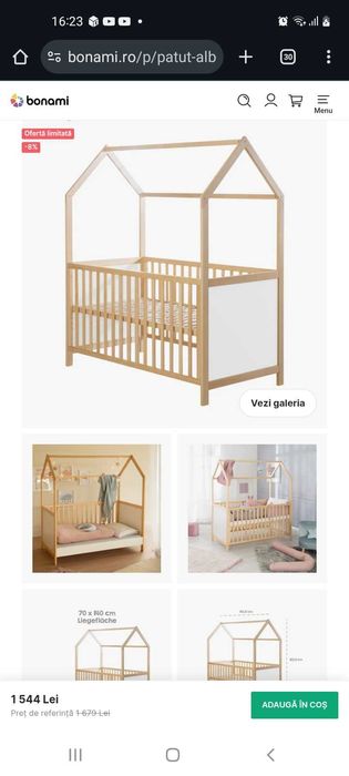 Pat bebe lemn natural