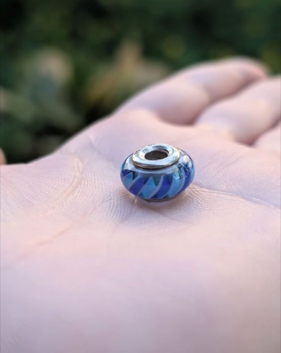 Vechi charm Pandora ALE, original, argint 925, Blue Stripes, sticla de Murano, cod 790611, model retras