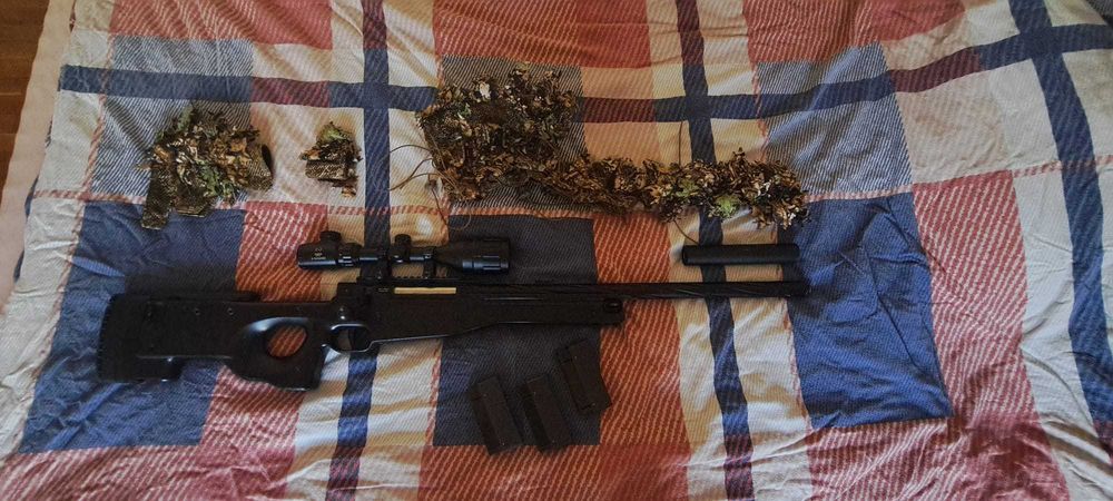 Novritsch SSG96 MK1 (Replica Sniper Airsoft L96A1 / AWP) + 3 incarcatoare, scope, silencer si camuflaj