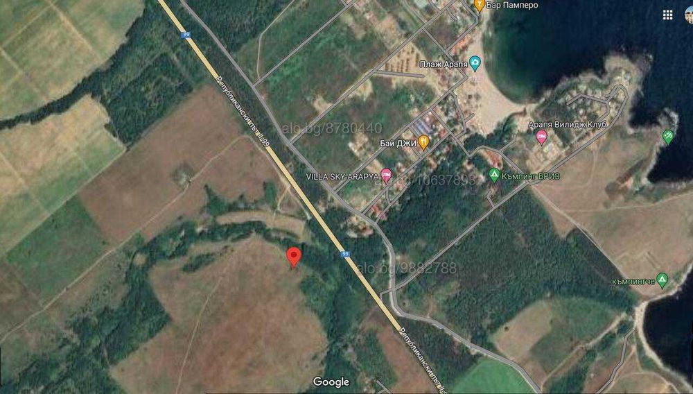 Парцел  на 600 м от плажа на Арапя - 9700 кв.м., до главен път Бургас