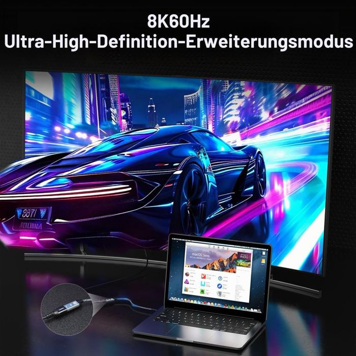 Adaptor USB-C la HDMI 2.1, 8K 60Hz, 4K 144Hz, HDR10