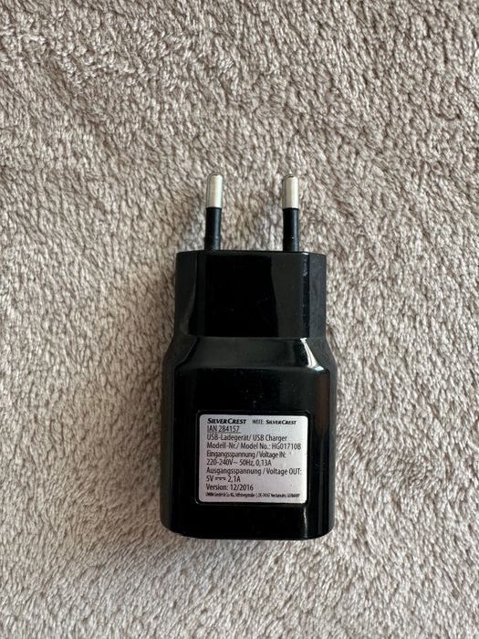 Încărcător adaptor de priză NOU, model SILVERCREST 2.1 A. USB tip-A charger cu încărcarea rapidă, telefon Android Samsung Xioami Motorola Huawei