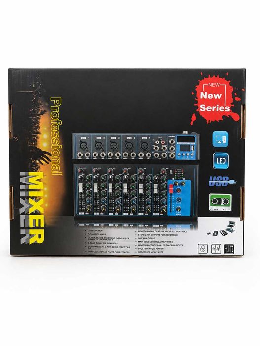 Pasiv mixer audio profesional 7 canale F7-MB pentru boxe active Bluetooth USB Mp3 Egalizator