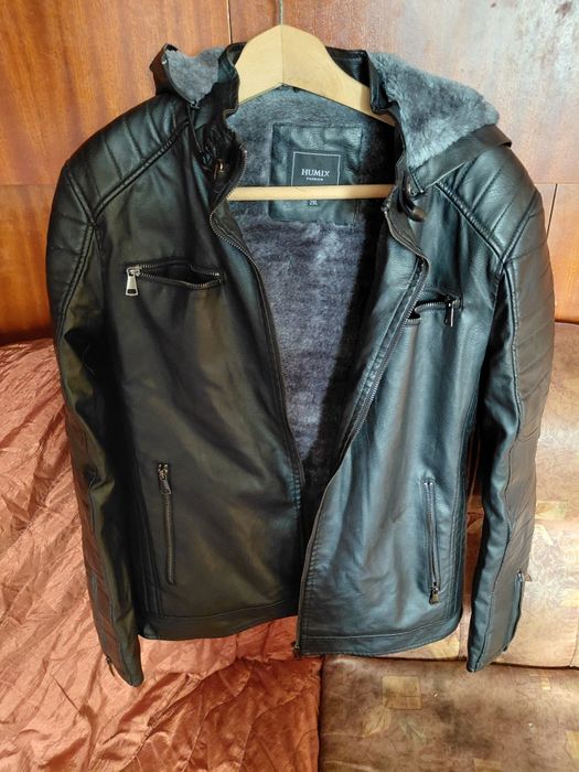 Зимно кожено яке с качулка