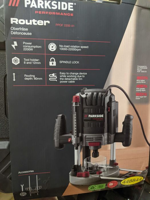 Нова 2200W Parkside Performance Оберфреза за Дърво Обработка Фрезоване Шлайф Рязане