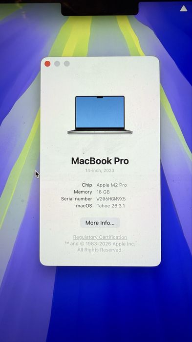 Vand Apple Macbook Pro M2 Pro  16gb ram   512 gb impecabil 2023