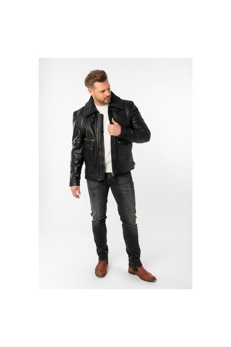 Geaca de Iarna din Piele Barbati Mauritius Neagra MMCeylor