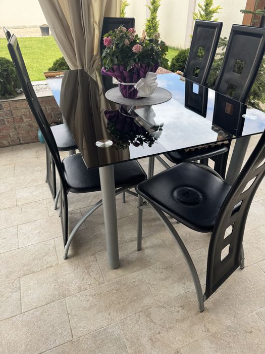 Set 6 scaune + masa sticla