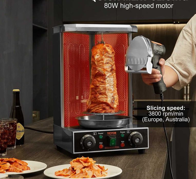 Rotisor kebab shaorma pe gaz, 3/4/5 arzatoare Cutit Electric BONUS