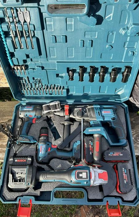 BOSCH 4в1 Професионален Комплект 18V – Чисто | 3 Батерии+ Зарядно