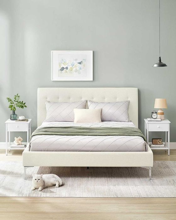 Noptiera alb mat cadru metalic Vasagle, 40 × 40 × 55 cm, sertar + raft