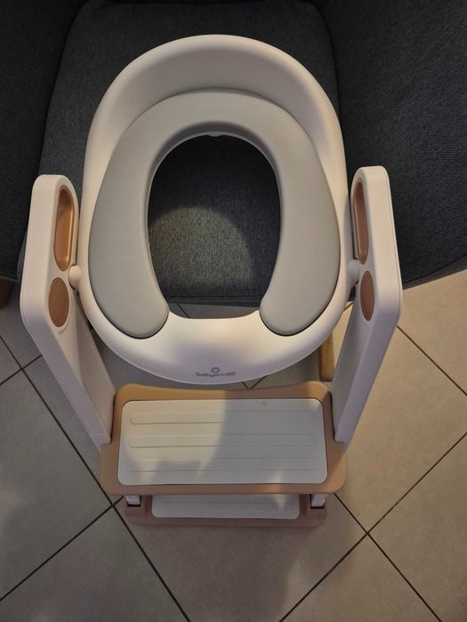 Reductor WC copii cu scarita pliabila si sezut moale Babysnugg Alb