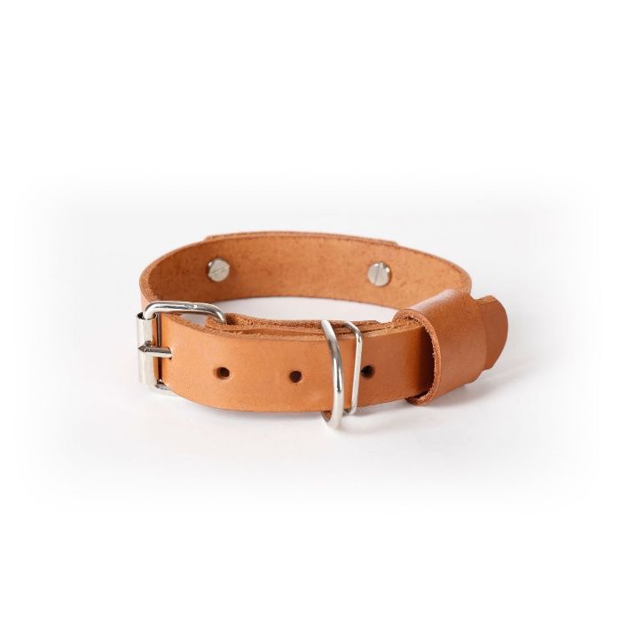 Нашийник за кучета с персонализация име и телефонен номер цвят натурал