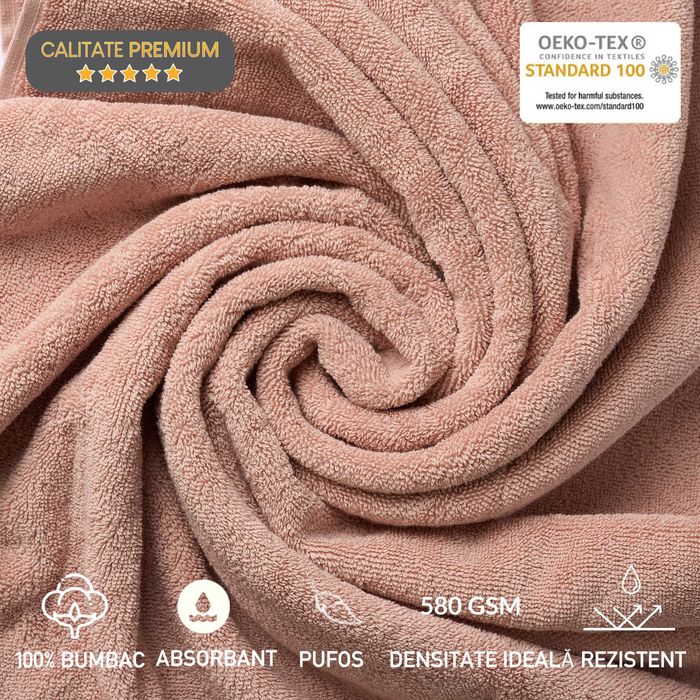 Set 4 prosoape calitate premium, 580 g/ m², 100 % bumbac cu agatatoare