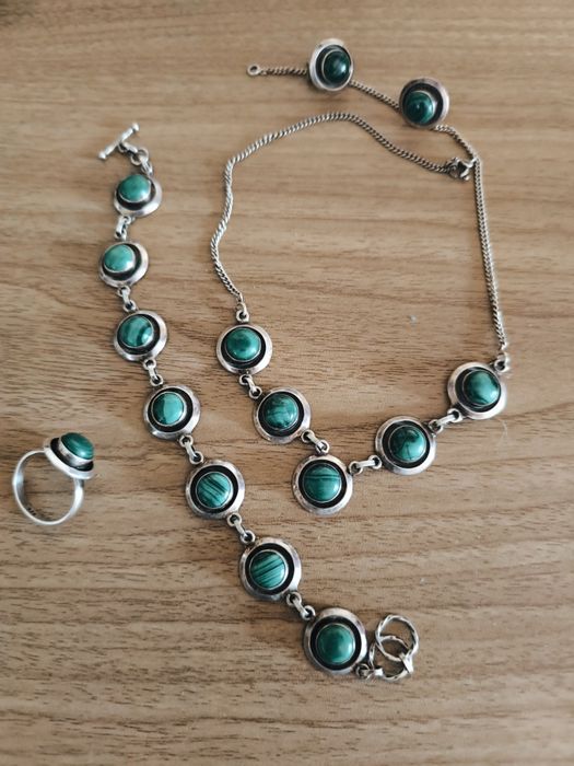 Set argint masiv cu malachit