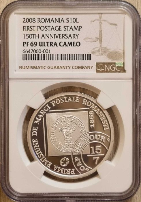 Moneda BNR 10 lei argint Cap de Bour gradata NGC PF 69 UC