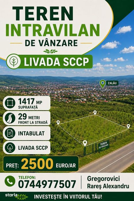 Teren intravilan 1417 mp front 29 metri str. Cerbului Preț 2.500 Euro