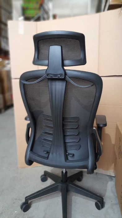 Scaun ergonomic birou, mesh + tetieră, suport lombar, negru