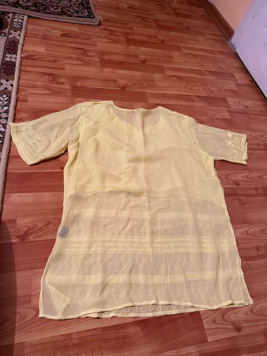 Tricou subțire damă XL - galben/ transparent, cu model modern