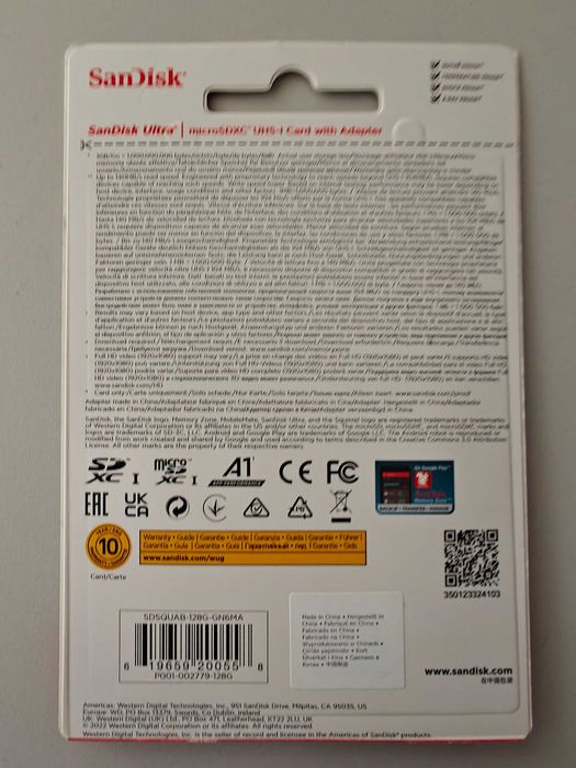 Карта памет SanDisk Ultra microSDXC 128GB, 140MB/s, A1, Class 10