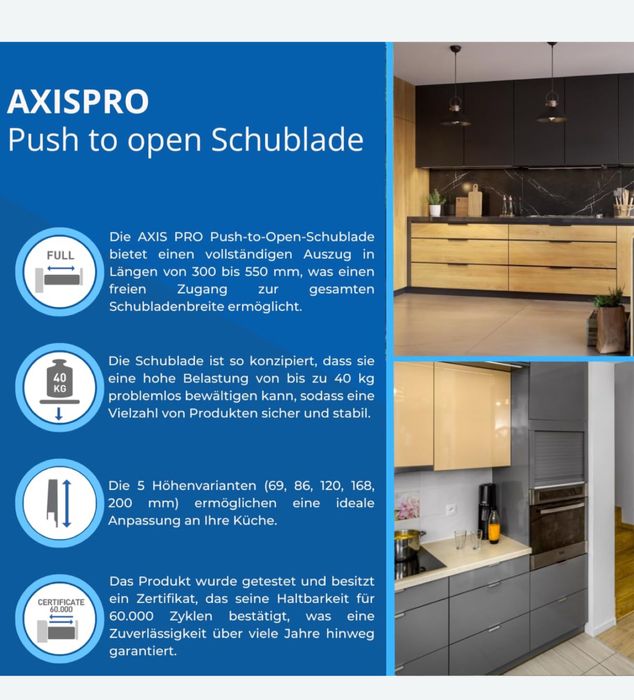 Glisiere pentru sertare GTV Axis Pro, cu extensie completă