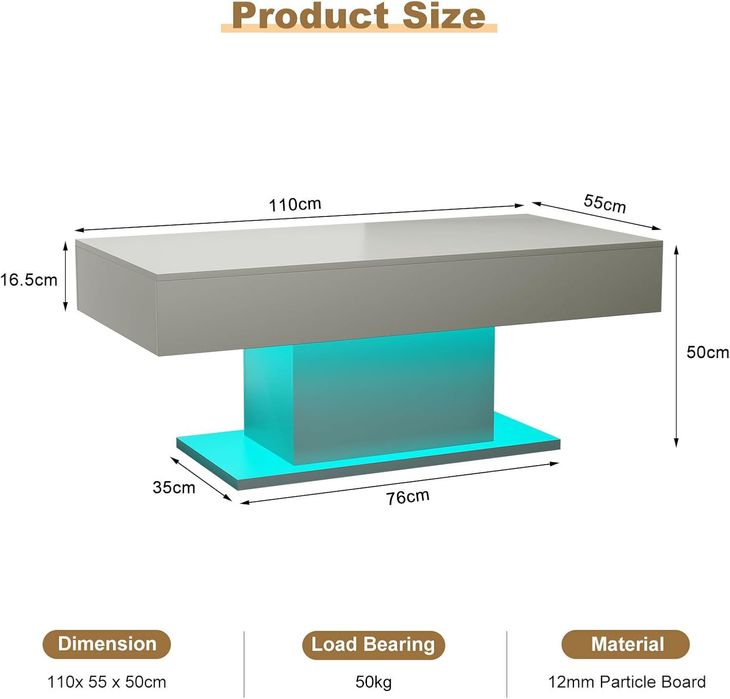 Промо! Сива Гланцова Холна маса с LED.  осветление