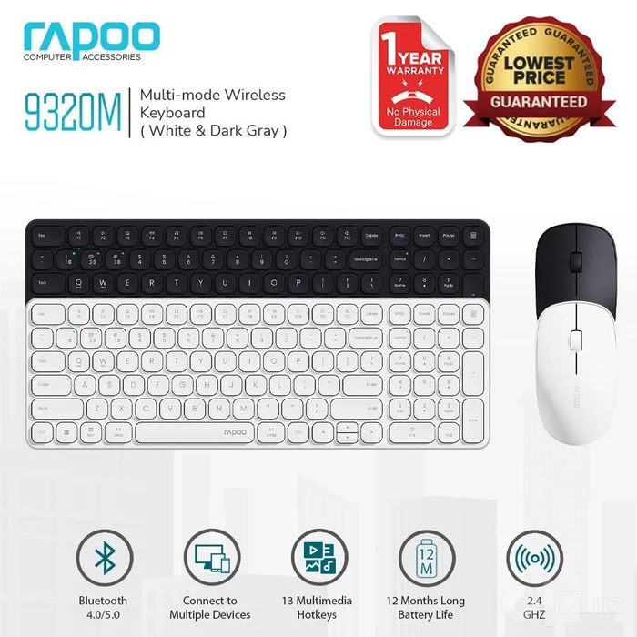 # Клавиатура и мышь Rapoo 9320M Беспроводной комплект Black/White Ru